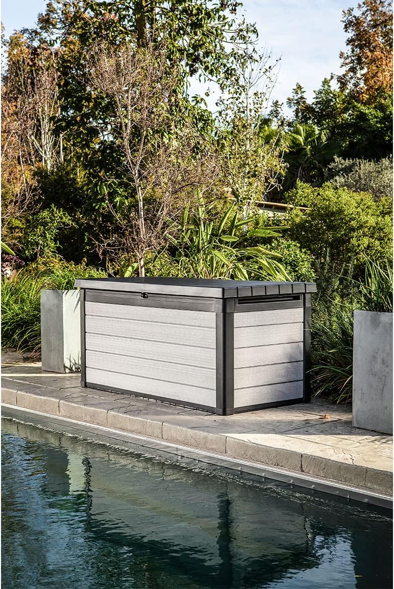Keter Denali 570 L, Auflagenbox - Wetterfeste Kissenbox mit Sitzfunktion, Grau, 151,7 x 72,5 x 70 cm