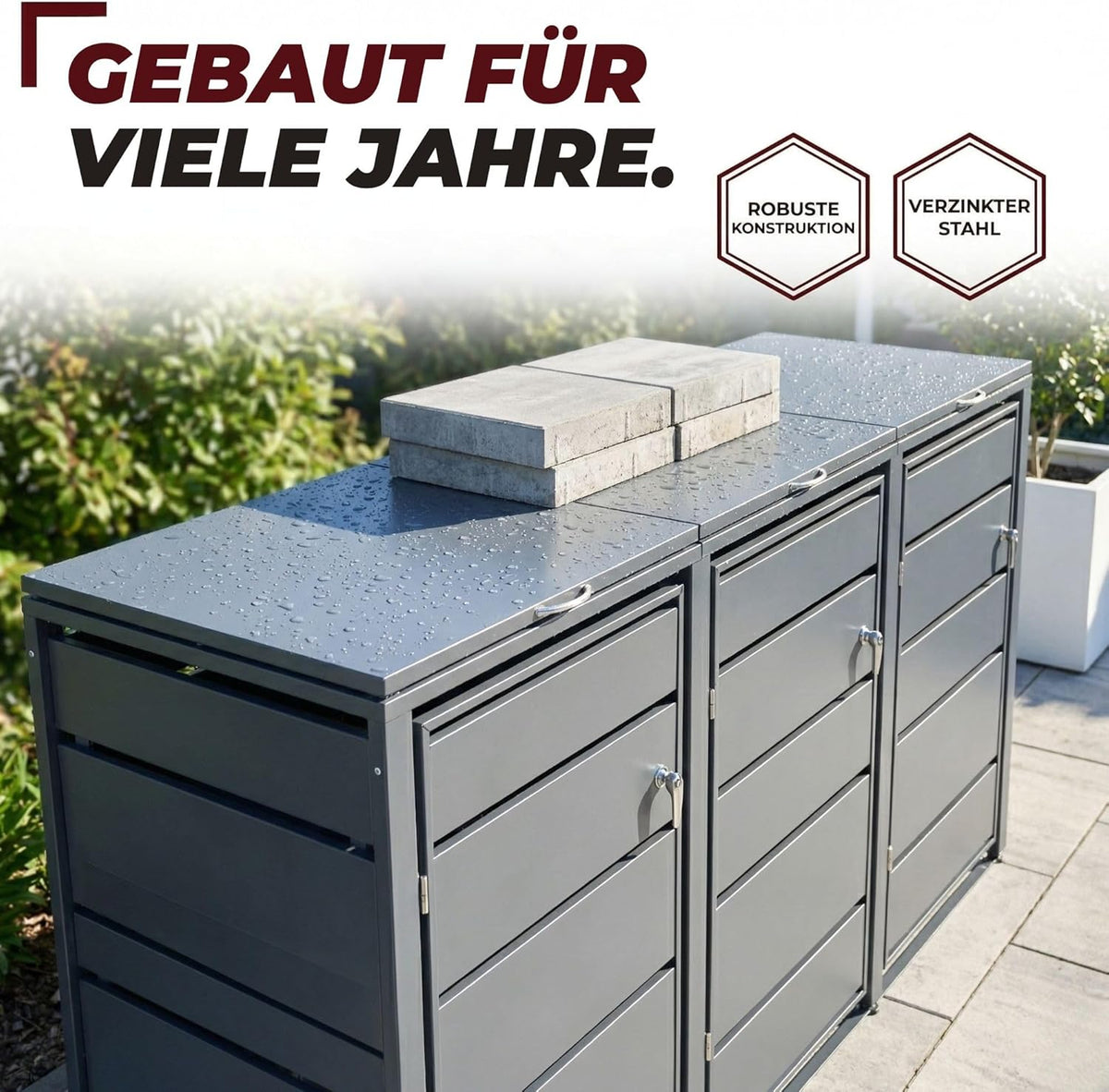 ALBATROS Mülltonnenbox 3er | Metall RAL7016, 120-240L, abschließbar