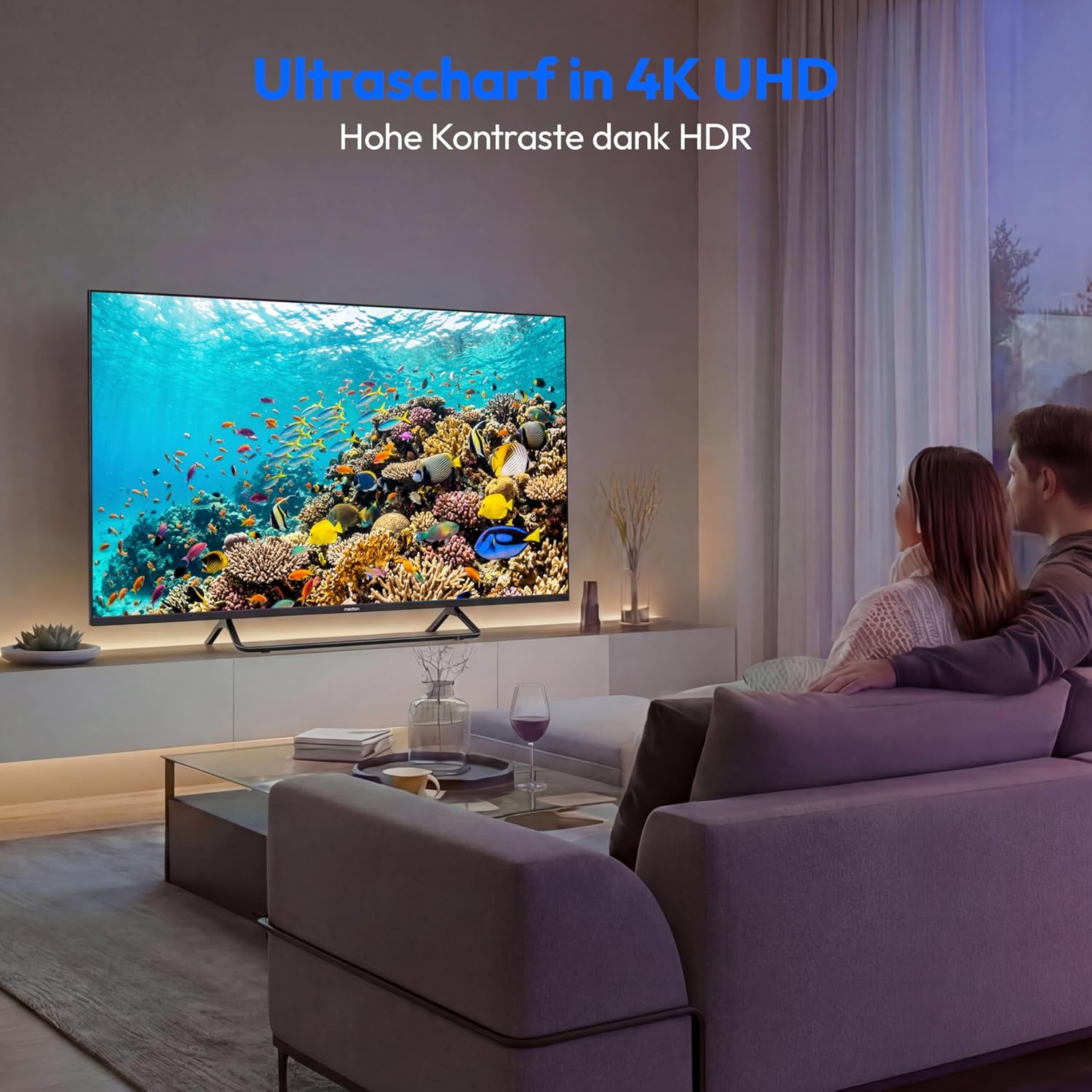 MEDION 125,7 cm (50 Zoll) QLED Fernseher (Smart-TV, Dolby Vision HDR, HBO Max, MagentaTV, Prime Video, Disney+, DAZN, Paramount+, Dolby Atmos, VIDAA Store, PVR, Bluetooth, MD 850602)