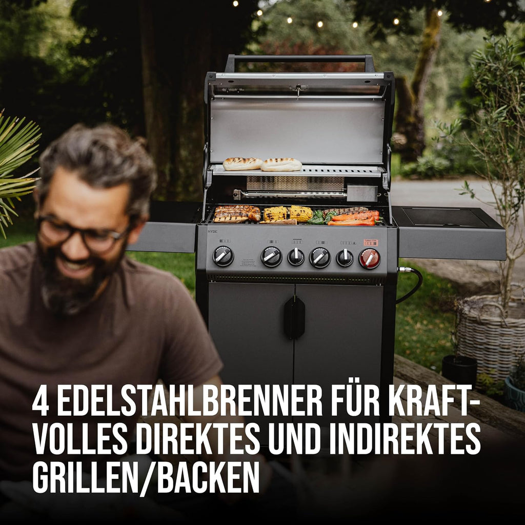 Enders® Gasgrill HYDE 4 SIKR Turbo, 4 Brenner aus Edelstahl für kraftvolles direktes und indirektes Grillen, 800 °C TURBO ZONE™, SWITCH GRID™, Infarot-Backburner und Seitenkocher, #8041