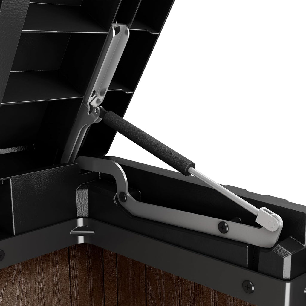 KETER Store-It-Out Darwin Mülltonnenbox, 1150L Gartenbox mit Holz-Look, Aufbewahrungsschrank für 2X 240L Mülltonnen, abschließbar, wetterbeständig, braun, 141x82x120 cm