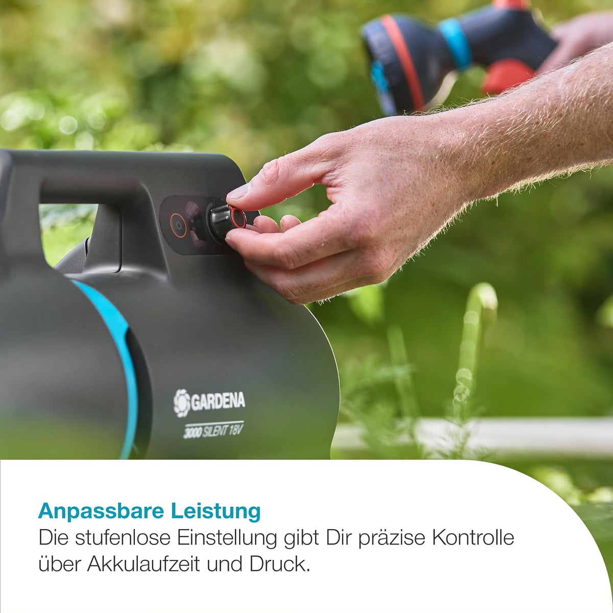 Gardena Akku-Gartenpumpe 3000 Silent 18V P4A Ready-To-Use Set: Leistungsstark, Leiser Betrieb, Regen- und UV-geschütztes Gehäuse, Trockenlaufsicherung, Kabellos (14610-20)