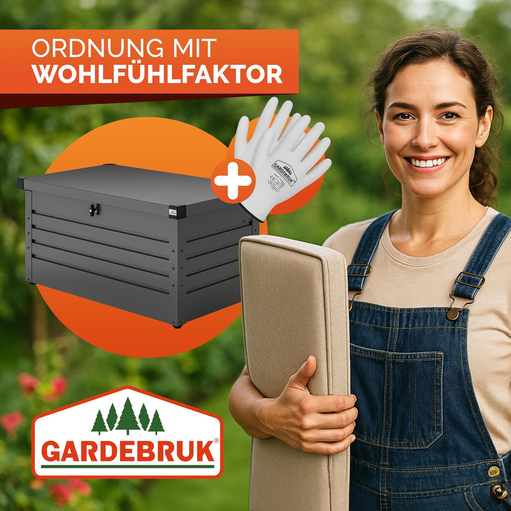 Gardebruk Gartenbox verschließbar, aus Metall, 385L, inkl. Handschuhe