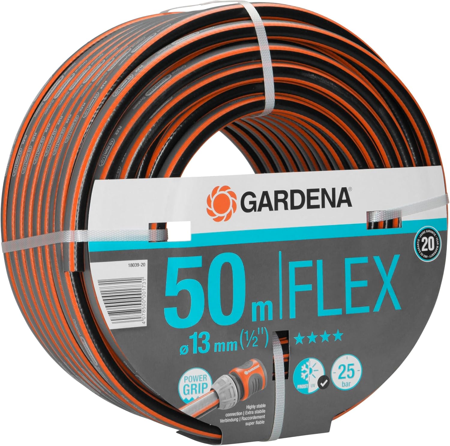 Gardena Comfort FLEX Schlauch 13 mm (1/2 Zoll), 50 m: Formstabiler, flexibler Gartenschlauch mit Power-Grip-Profil, aus hochwertigem Spiralgewebe, 25 bar Berstdruck, ohne Systemteile (18039-20)