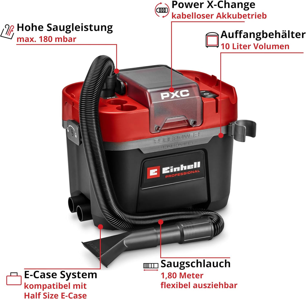 Einhell Professional Akku-Nass-Trockensauger TP-VC 18/10 Li BL L-Solo