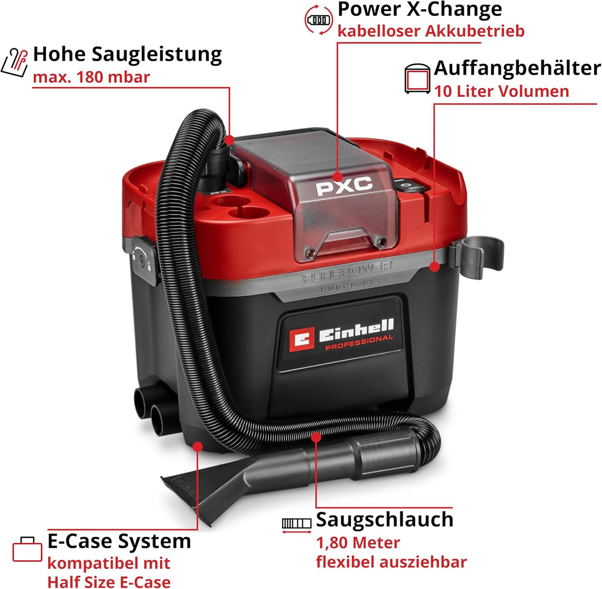 Einhell Professional Akku-Nass-Trockensauger TP-VC 18/10 Li BL L-Solo