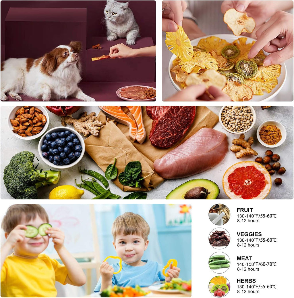 Dehydrator Dehydrator with Temperature Control, 8 Levels Removable Dehydrator, Temperature Control 35-70°C for Meat, Fruits, Vegetables and Nuts, 400 W, Button, BPA-Freeo