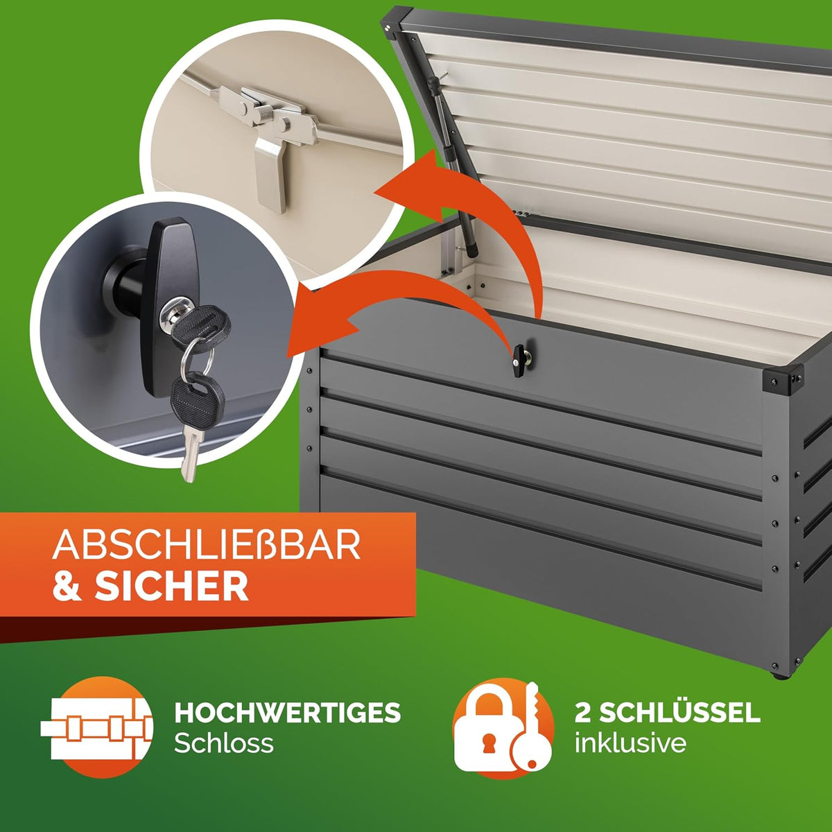 Gardebruk Gartenbox verschließbar, aus Metall, 385L, inkl. Handschuhe