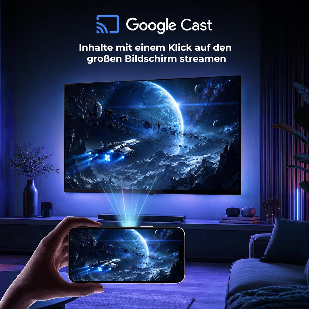 FPD Fernseher 55 Zoll Smart TV, 4K UHD mit Google TV & Google Cast, Dolby Vision und Atmos, HDR 10, MEMC für flüssige Bewegungen