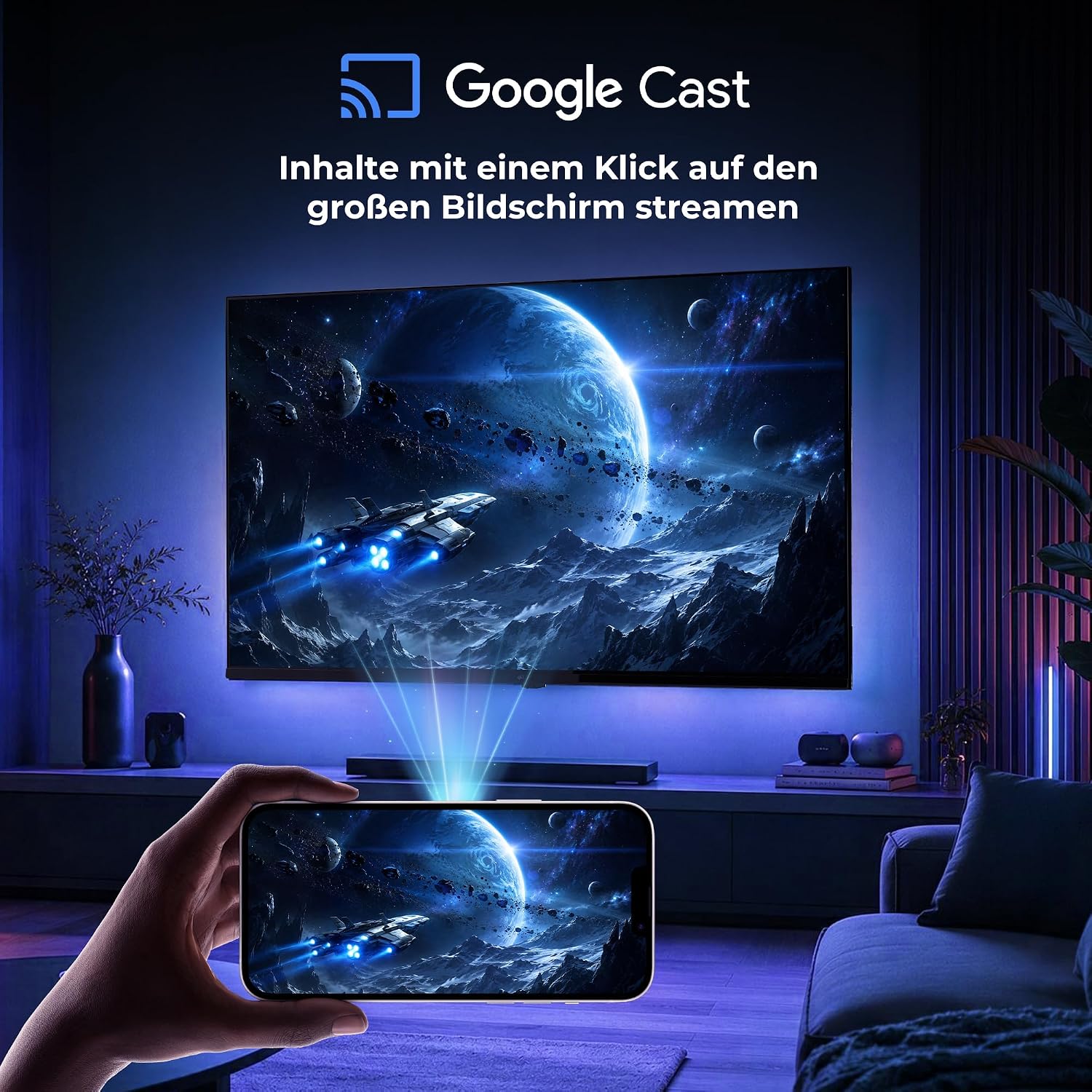 FPD Fernseher 55 Zoll Smart TV, 4K UHD mit Google TV & Google Cast, Dolby Vision und Atmos, HDR 10, MEMC für flüssige Bewegungen