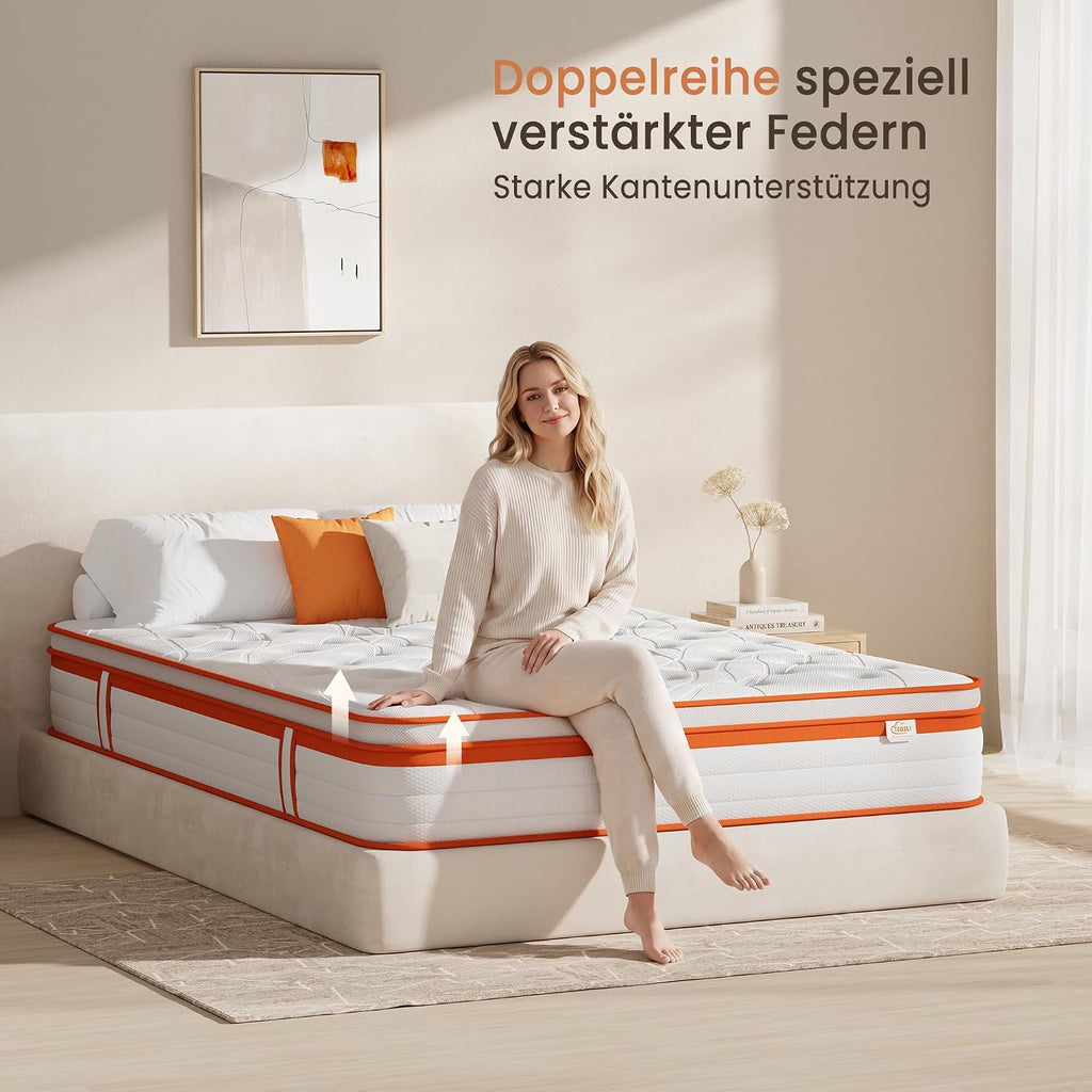 TeQsli 9-Zonen Matratze 140x200 cm H3 mittelfest 25cm Höhe, Ergonomische Taschenfederkernmatratze mit Gel Memory Schaum, Rücken- & Druckentlastung, Atmungsaktiver Bezug Öko-Tex & CertiPUR zertifiziert