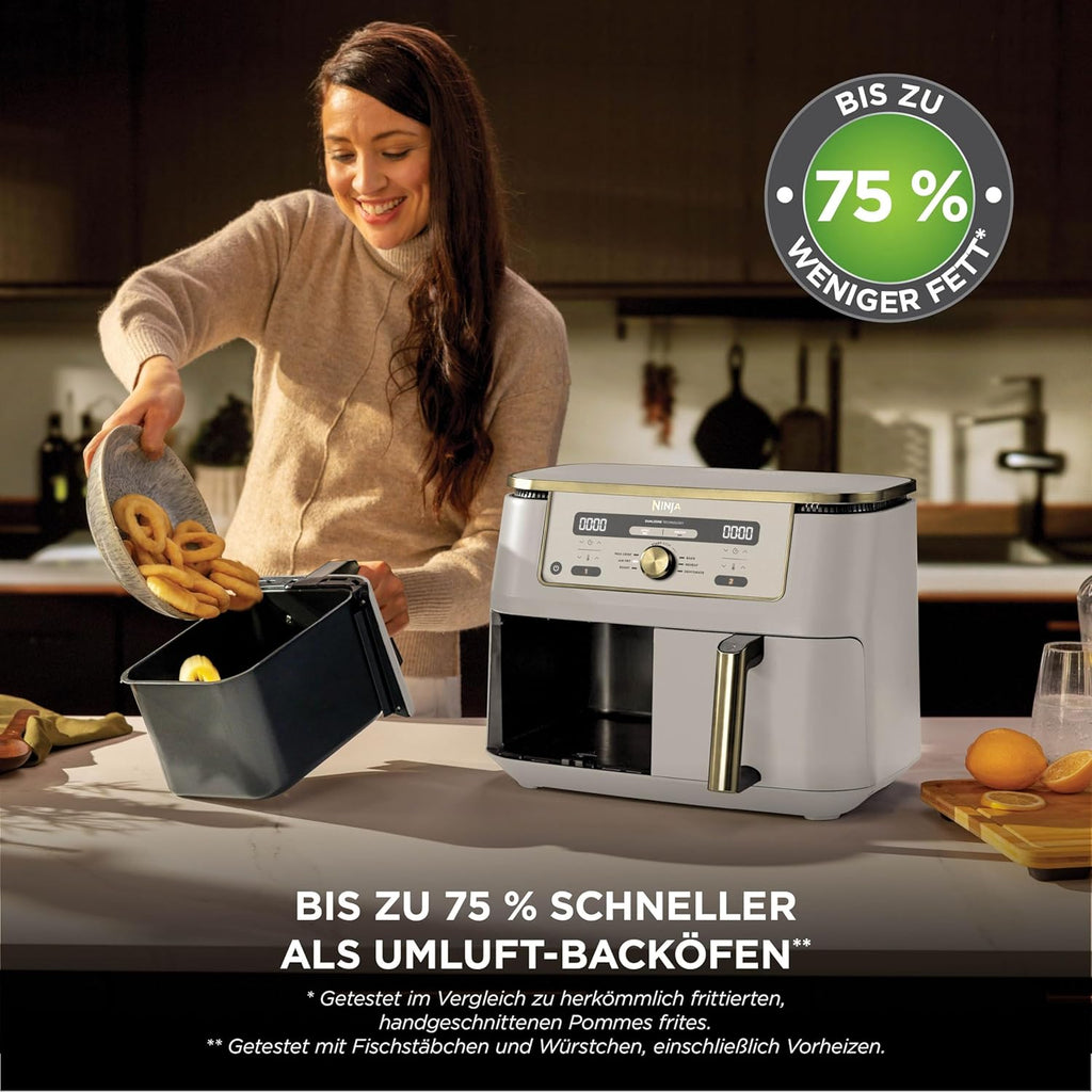 Ninja DZ400EUSGD Foodi Dual Zone Heißluftfritteuse 9,5L – 6 Funktionen, 2470W, Stone Gold