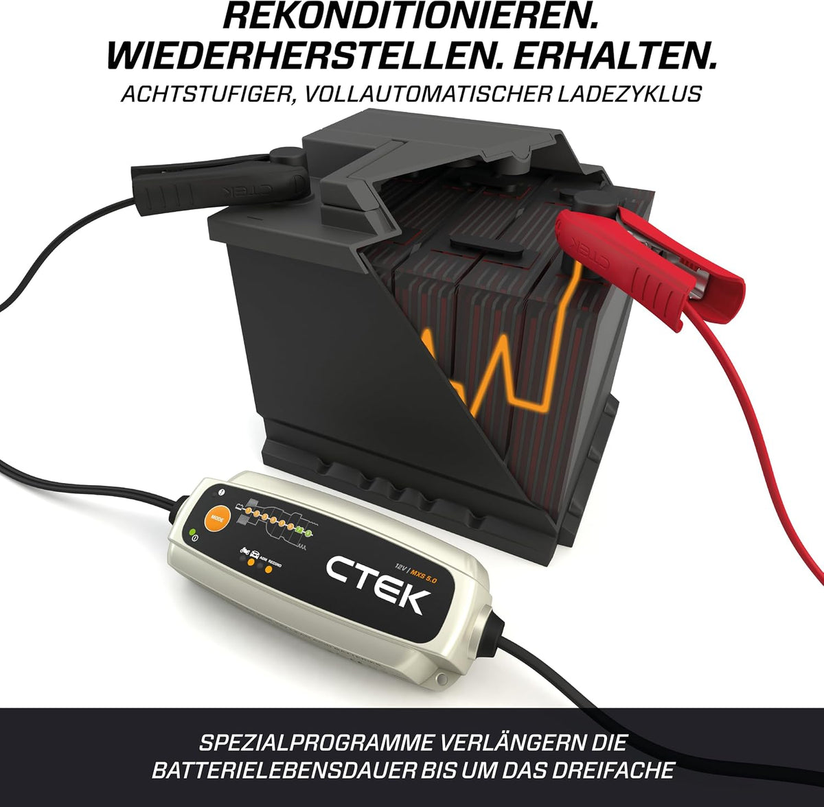 CTEK MXS 5.0 Battery Charger with Automatic Temperature Compensation, 12 V, 5.0 Amp (EU Plug)