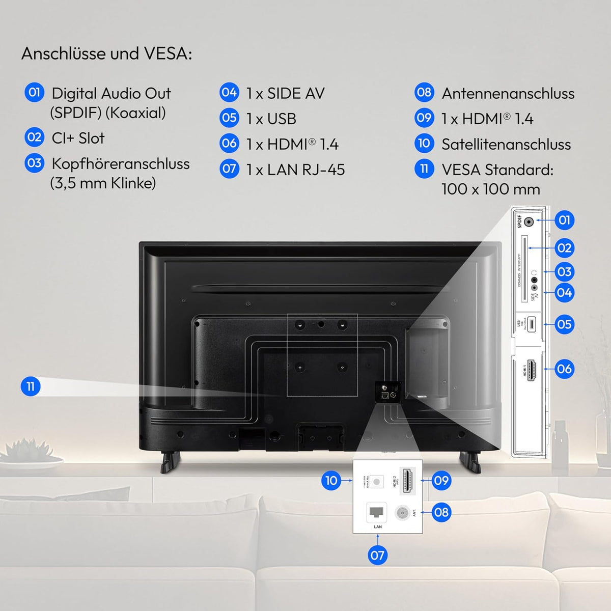 MEDION 100,3 cm (40 Zoll) Full HD Fernseher (Smart-TV, HDR, VIDAA Store, Netflix, Prime Video, Disney+, DAZN, Paramount+, HbbTV, PVR, Bluetooth, MD 840101)