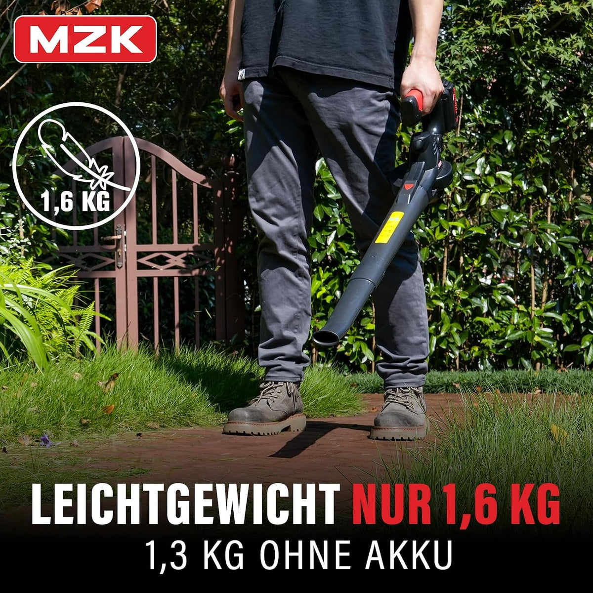 MZK 20 V Leaf Blower Wireless & Ultra Light with 2 x 4.0Ah Batteries and Charger, 210 km/h & 770 m³/h, Red, for Garden, Patio and Yard