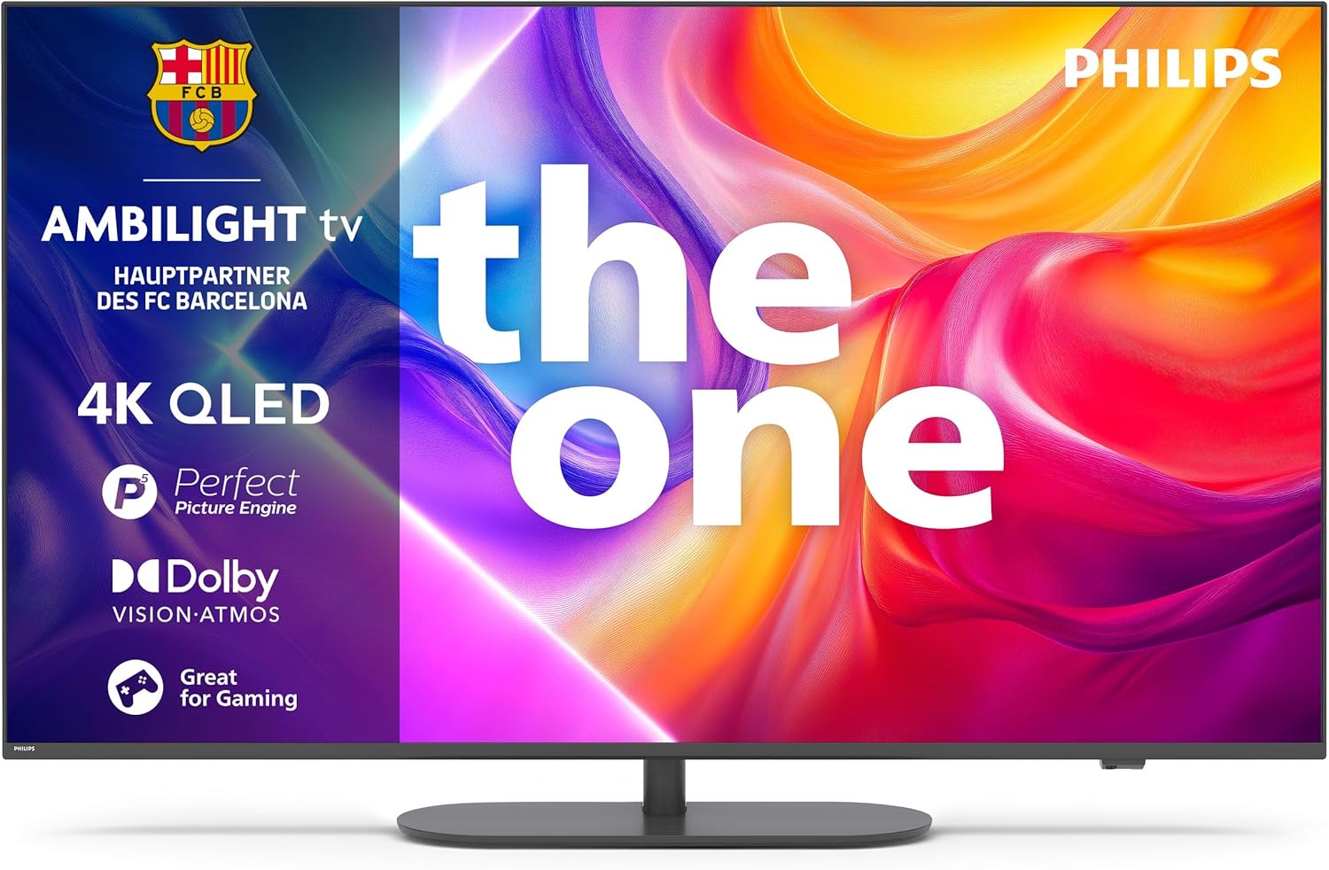 PHILIPS Ambilight 'The One' 50PUS9000 4K QLED Smart TV - 50 Zoll Display mit P5 Perfect Picture Engine Ultra HD, Titan OS, Dolby Vision und Dolby Atmos Sound