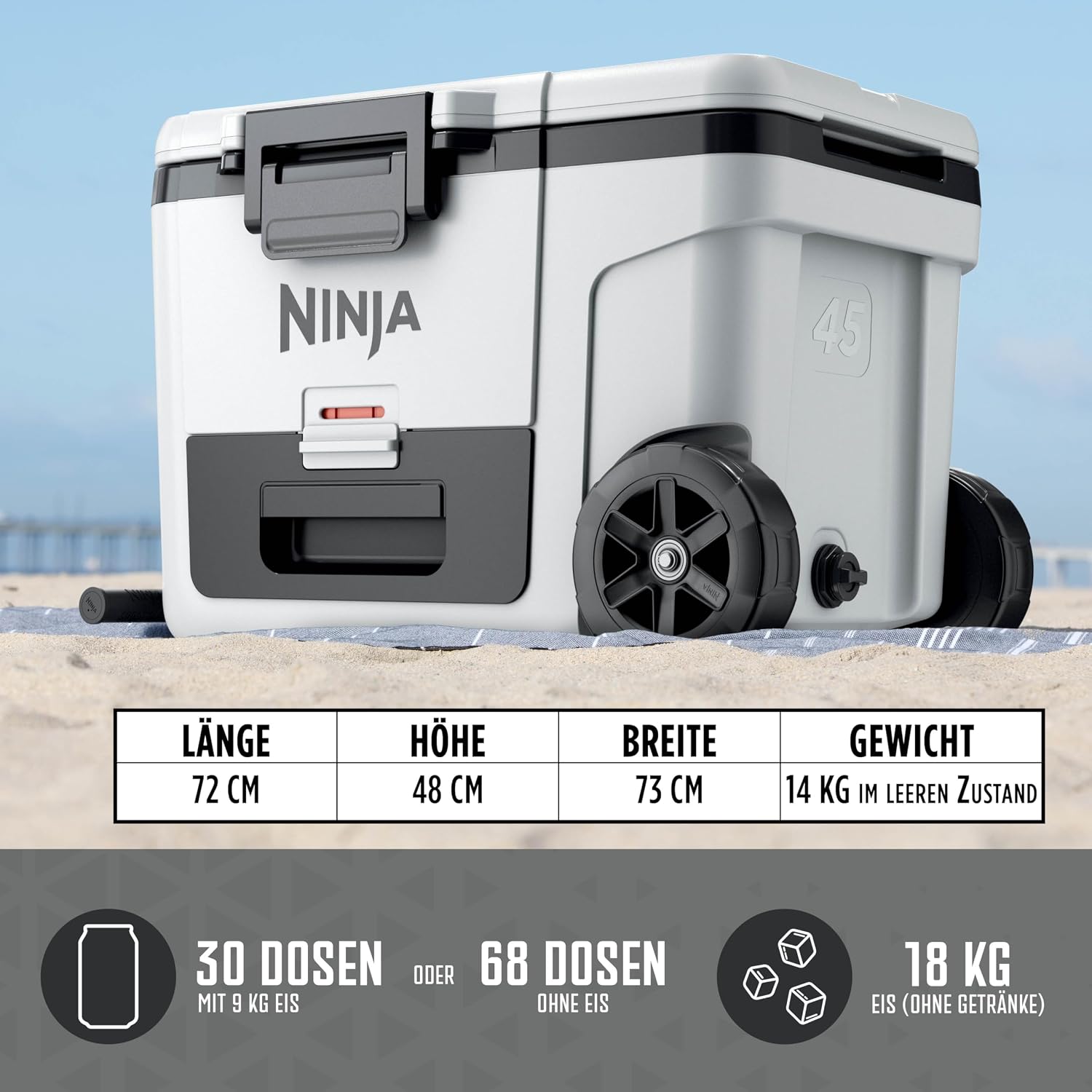 Ninja FrostVault Kühlbox mit Rollen und Isolierung, Wolkenweiß, FB245EUWH