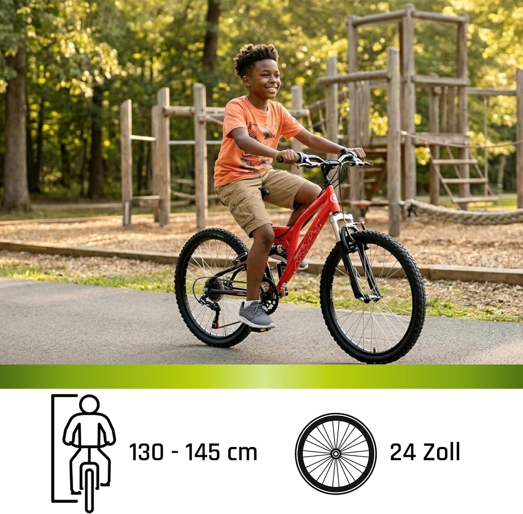 Galano FS180 24 Zoll Jugend Fahrrad 18 Gänge ab 8 Jahre Fully Mountainbike 130-145 cm für Mädchen und Jungen Kinderfahrrad Mountain Bike Jugendfahrrad MTB