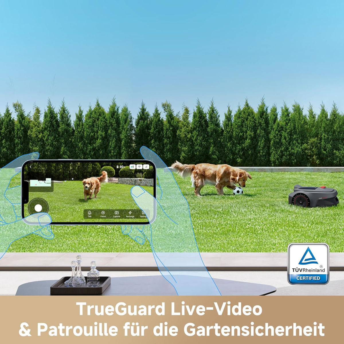 MOVA ViAX 250 Mähroboter mit Garage, Empf. 250m², KI-unterstützte Mapping, U-förmige Bahnen, Hindernisvermeidung Dual-Vision, Besserer Kantenschnitt, Für Komplexe Gelände, Appsteuerung