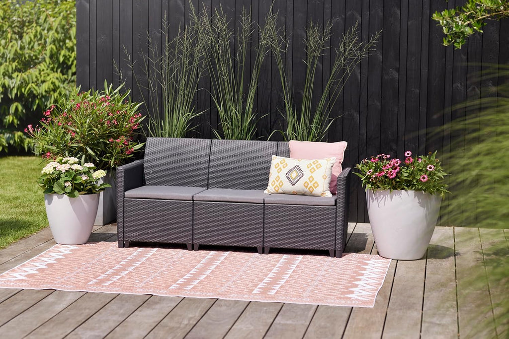 Keter Nora Gartenmöbel Lounge Set, inkl. Sitzkissen, grau, für 4 Personen, wahlweise 3er Sofa + Sessel oder 2x 2-Sitzer Sofa und Tisch