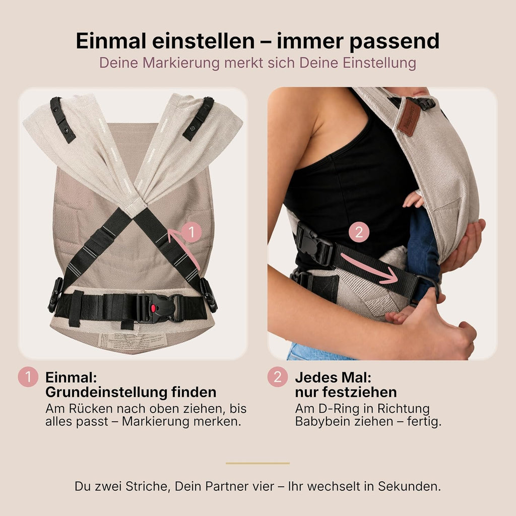 Hoppediz Primeo Babytrage ab Geburt für Neugeborene, Djerba