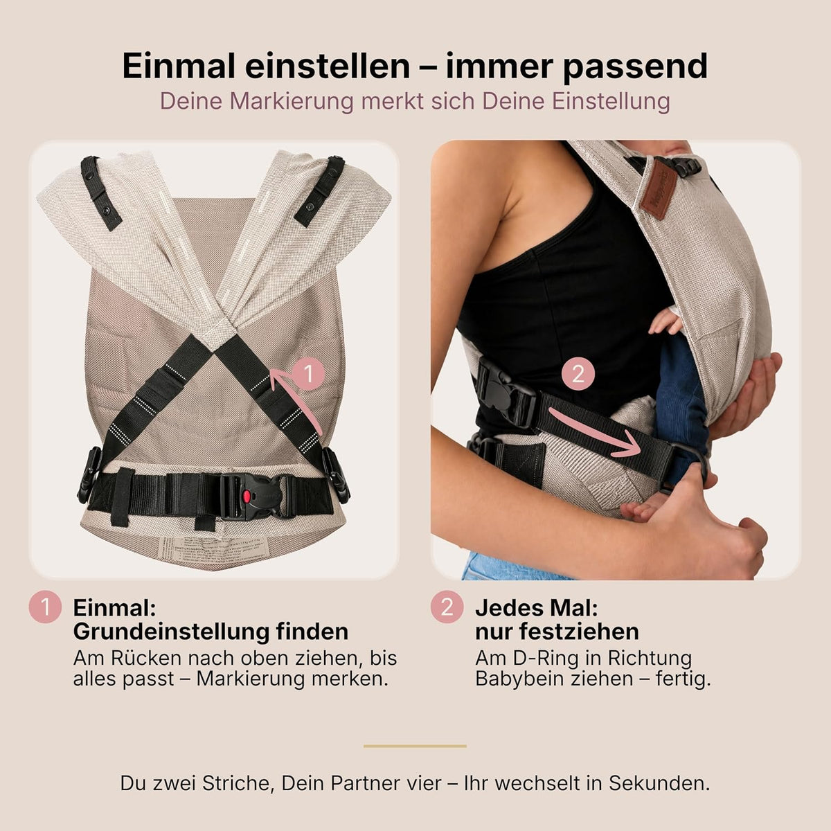 Hoppediz Primeo Babytrage ab Geburt für Neugeborene, Djerba