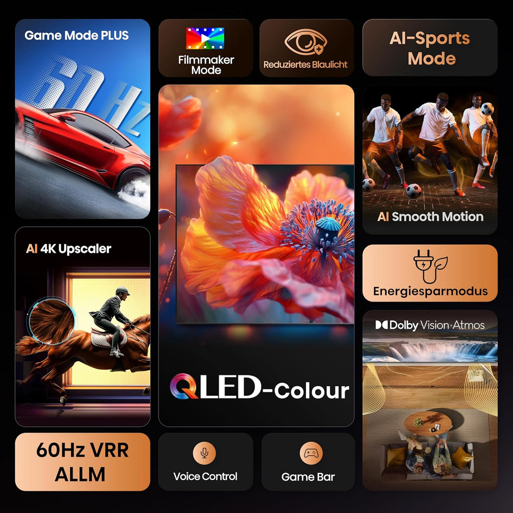 Hisense 43E7Q Fehrnseher, 43 Zoll, 4K UHD QLED, Smart TV, Game Mode Plus, Filmaker Mode, Dolby Vision Atmos, HDR10, HLG, HDR Immersive, AI 4K Upscaler, Dolby MS12, DTS X, Sprachsteuerung [2025]