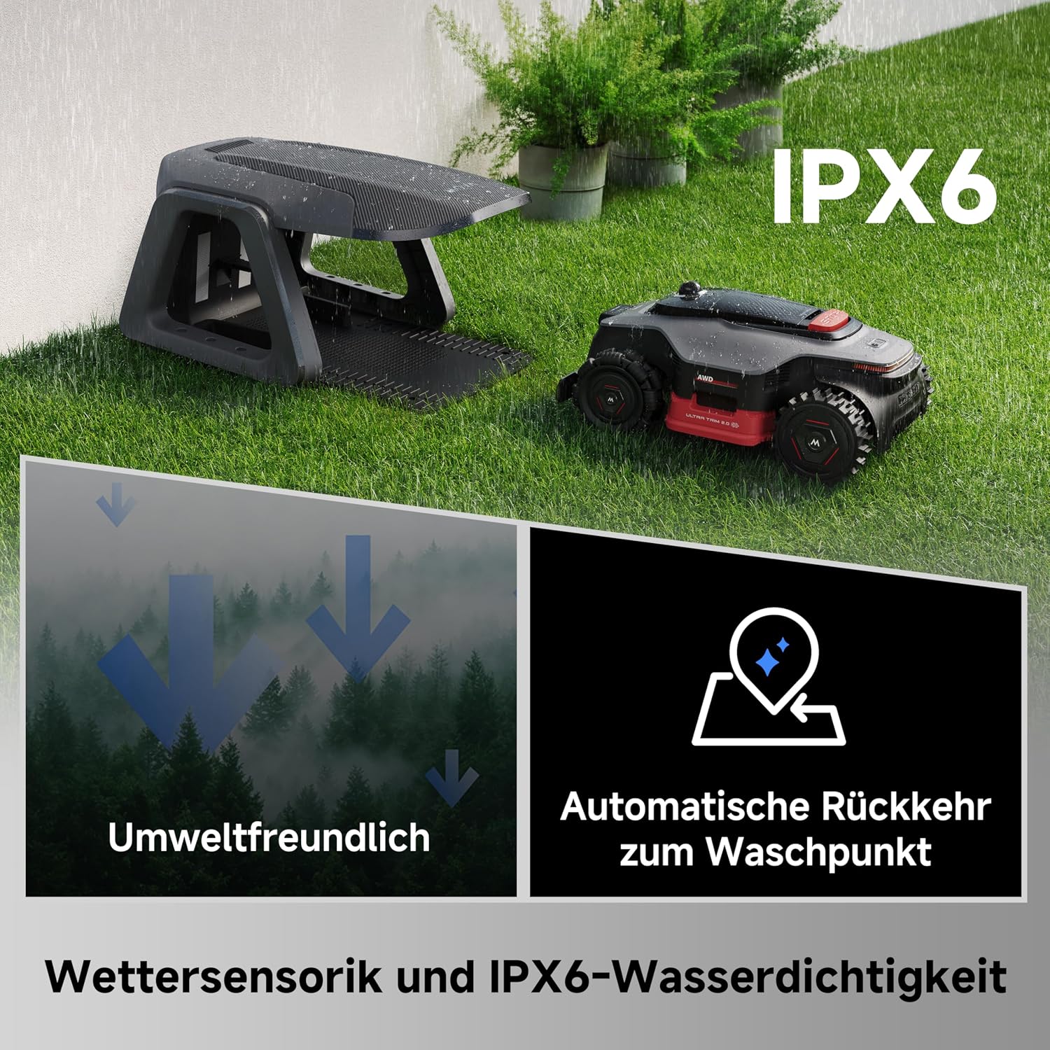 MOVA LiDAX Ultra 2000 AWD Mähroboter mit Garage, 3D LiDAR & KI Dual Vision