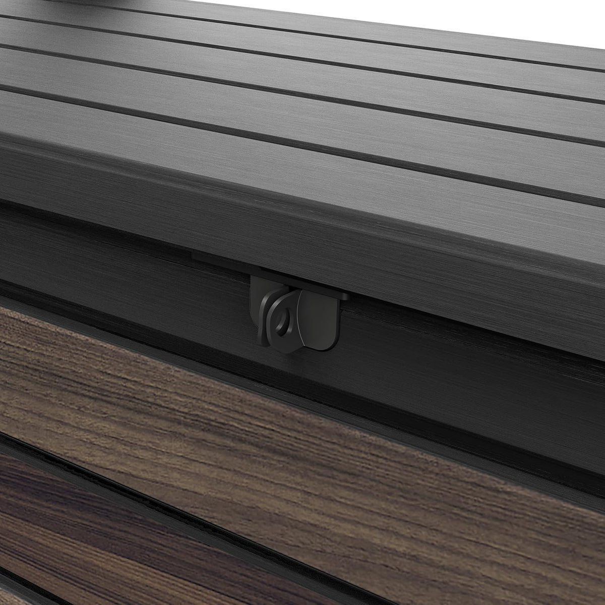 Keter Signature Gartenbank 130x60x85 cm, wetterfeste Aufbewahrungsbank mit 227 Liter Stauraum, Holzdesign Rosewood, 2-Sitzer Sitzgelegenheit, Palisander