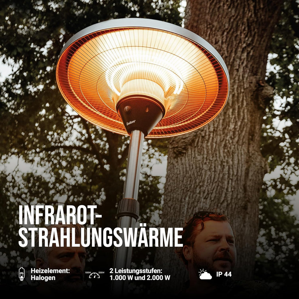 Enders Terrassenheize Oron, Elektro Standstrahler, Heizpilz, Terrasse und Balkon, höhenverstellbar, 2 Leistungseinstellungen, 1.000 - 2.000 Watt, Infrarot-Strahlungswärme, inkl. Kippsicherung #49076