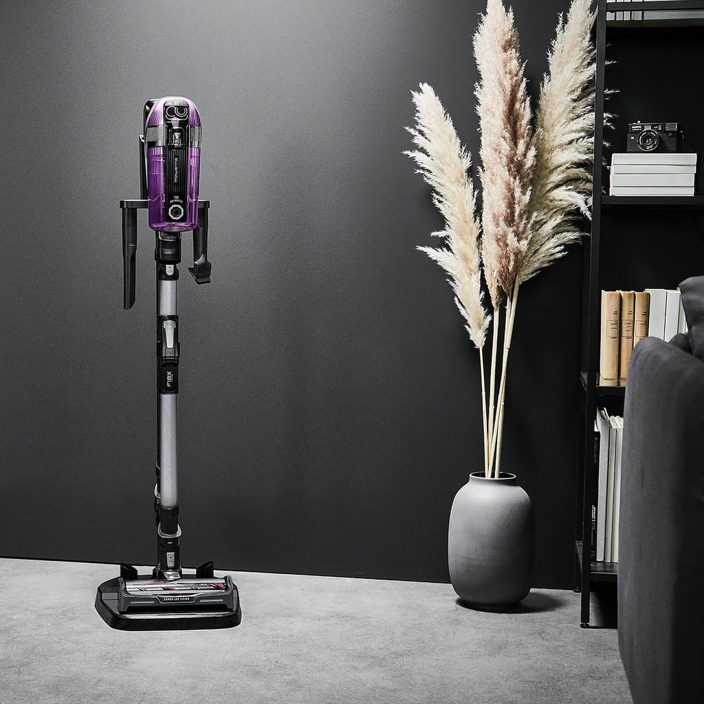 Rowenta X-Force Flex 12.60 kabelloser Akku-Stabstaubsauger, 150 Air Watt, bis zu 45 Min. Laufzeit, leistungsstark, Flex-Gelenk, LED-Düse, inkl. Zubehör, lila/schwarz, RH98A0