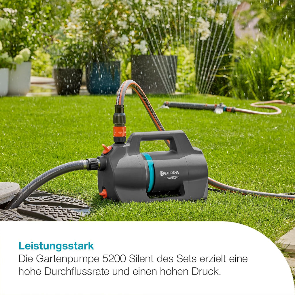 Gardena Gartenpumpe 5200 Silent Set Pumpen: 26% mehr Wasserdurchfluss bei gleichem Energieverbrauch im Vergleich zum Vorgänger-Modell*, Leise im Betrieb (09085-20)
