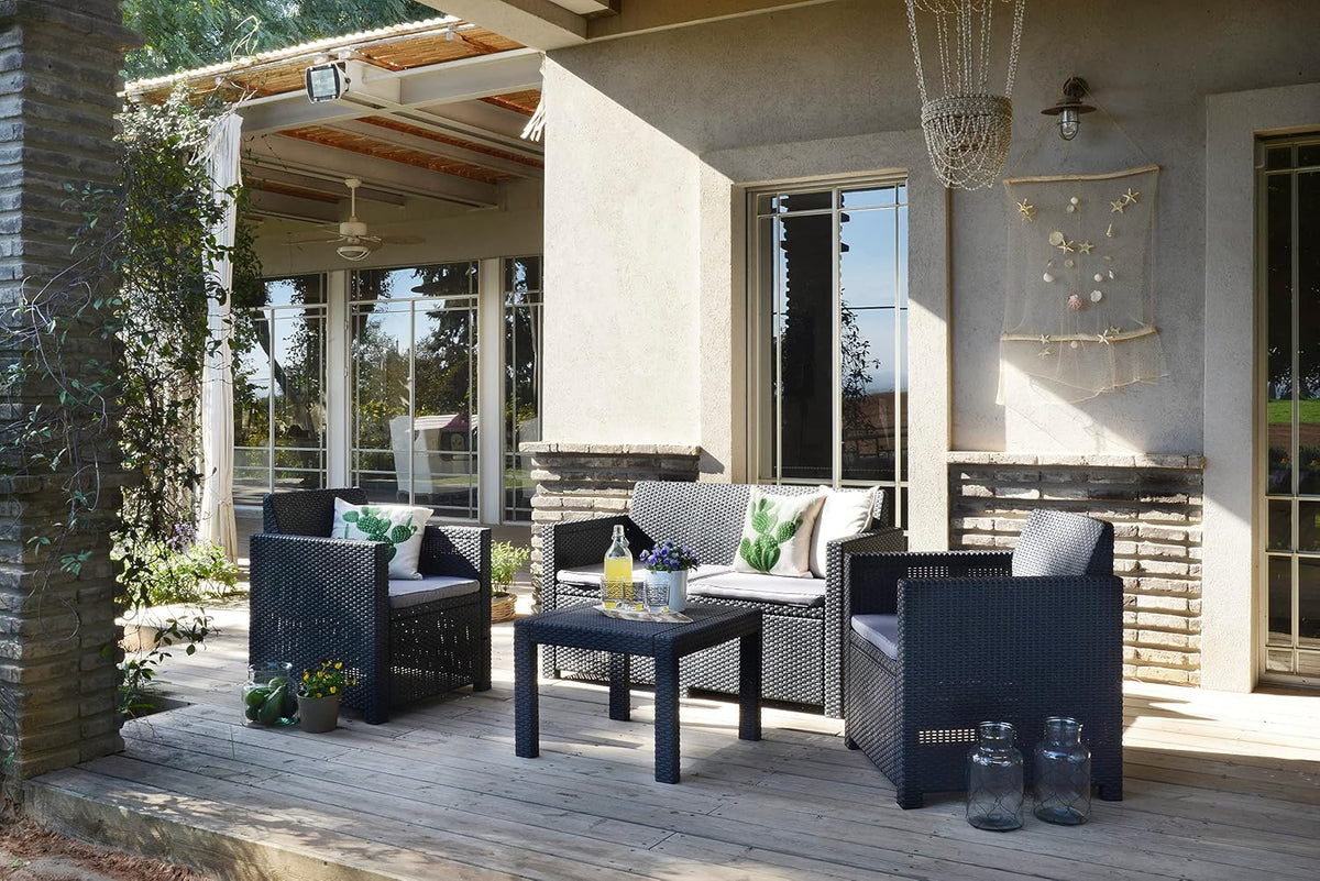 Allibert by Keter Gartenlounge Set Alabama, graphit/cool grey, 4tlg., inkl. Sitzkissen, Kunststoff, flache Rattanoptik