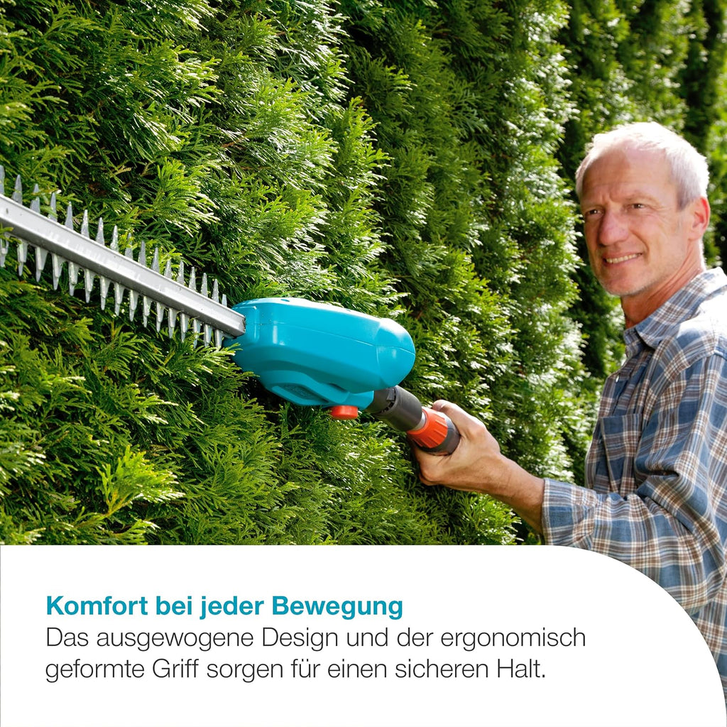 Gardena Akku-Teleskop-Heckenschere THS 42/18V P4A Ready-to-Use Set: Teleskopgriff, Reichweite bis 3 m, 42 cm Messer, Abwinkelbarer Kopf, Kabellos (14732-20)