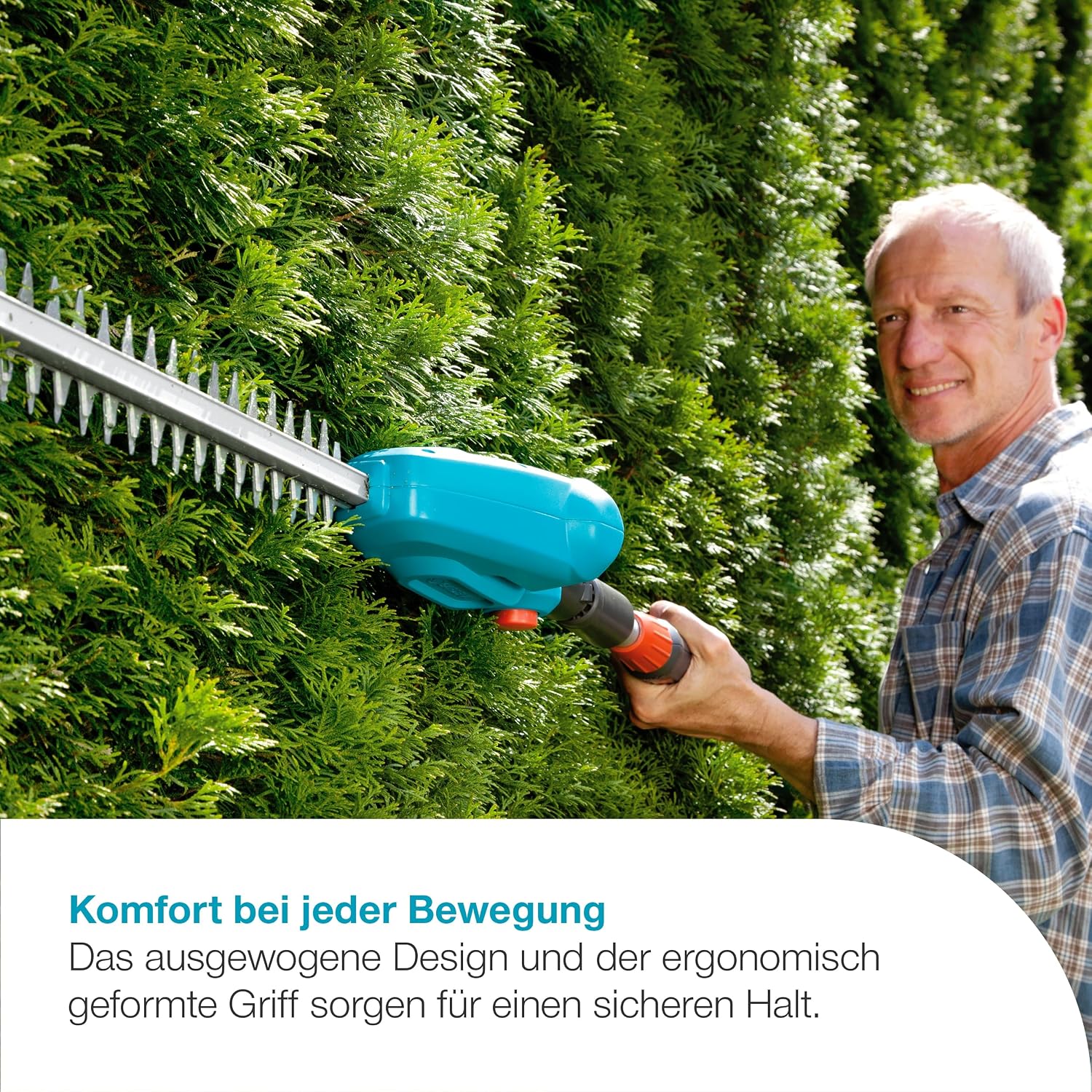 Gardena Akku-Teleskop-Heckenschere THS 42/18V P4A Ready-to-Use Set: Teleskopgriff, Reichweite bis 3 m, 42 cm Messer, Abwinkelbarer Kopf, Kabellos (14732-20)