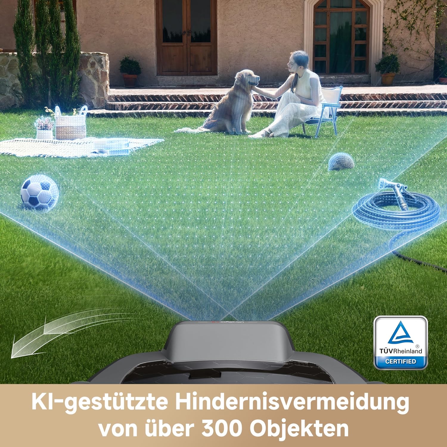 MOVA ViAX 250 Mähroboter mit Garage, Empf. 250m², KI-unterstützte Mapping, U-förmige Bahnen, Hindernisvermeidung Dual-Vision, Besserer Kantenschnitt, Für Komplexe Gelände, Appsteuerung