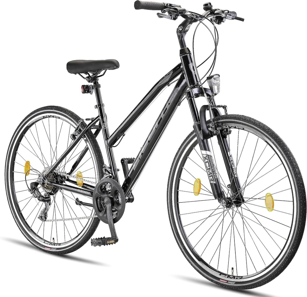 Licorne Bike Premium Trekking Bike in 28 Zoll - Fahrrad für Jungen, Mädchen, Damen und Herren - Shimano 21 Gang-Schaltung - Mountainbike - Crossbike - Life-L-V - Schwarz/Grau