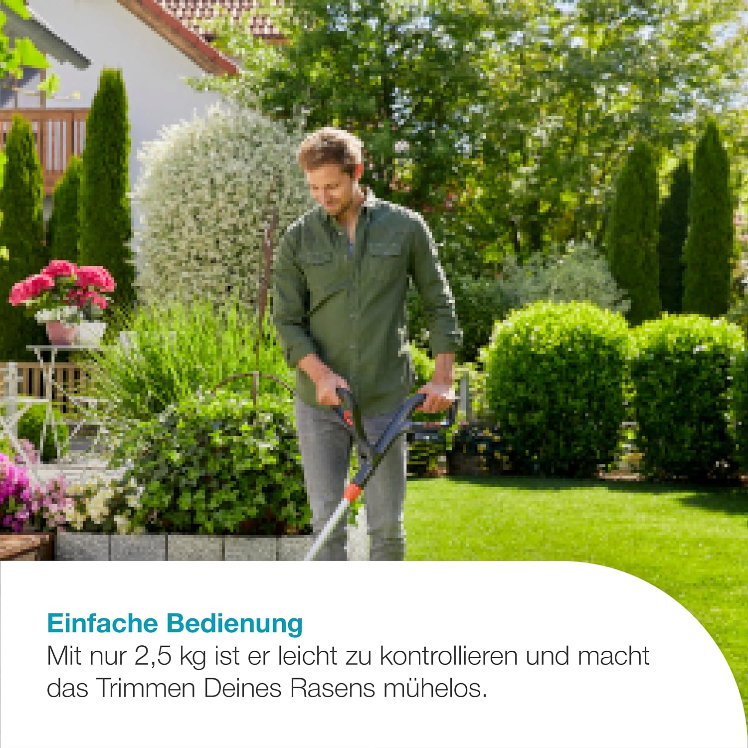Gardena Akku-Rasentrimmer ComfortCut 23/18V P4A Ready-to-Use Set: Leistungsstark, Leichtgewicht, Teleskopgriff, Kantenschnitt, Kabellos (14701-20)