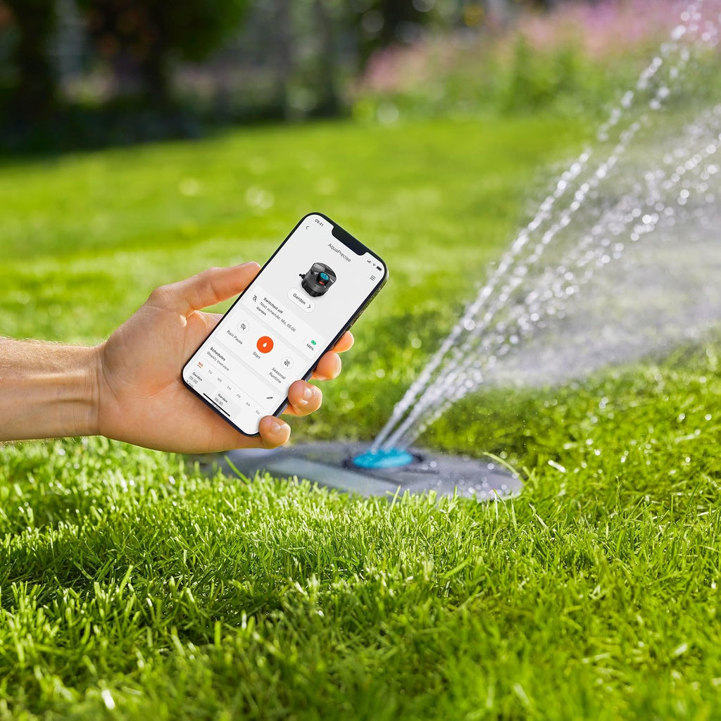 Gardena AquaPrecise, Pipeline Bewässerungssystem für Rasenflächen bis zu 320 m²: solarbetrieben, gleichmäßige Wasserverteilung, für jede Gartenform, Bluetooth, unterirdische Installation (16001-20)
