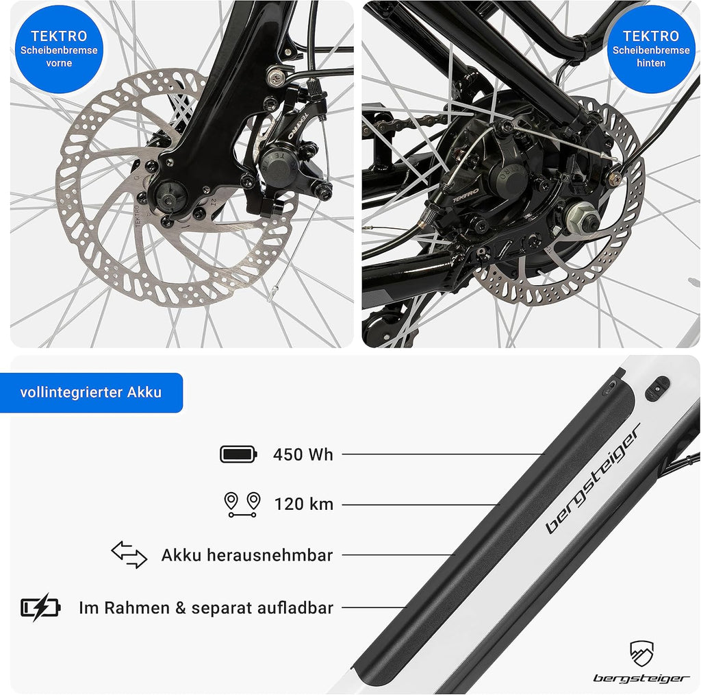 Bergsteiger Hampton 28 Zoll City E-Bike Elektrofahrrad Alurahmen 250 W