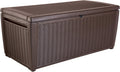 Keter Sumatra Auflagenbox, Kissenbox für draußen, 511 L, wetterfest, Deckel mit Gasdruckfeder, Außenmaße:145x73x64 cm, Sitzgelegenheit für 2 Personen, Braun