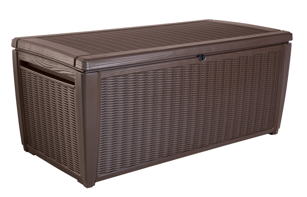 Keter Sumatra Auflagenbox, Kissenbox für draußen, 511 L, wetterfest, Deckel mit Gasdruckfeder, Außenmaße:145x73x64 cm, Sitzgelegenheit für 2 Personen Graphit