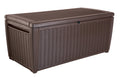 Keter Sumatra Auflagenbox, Kissenbox für draußen, 511 L, wetterfest, Deckel mit Gasdruckfeder, Außenmaße:145x73x64 cm, Sitzgelegenheit für 2 Personen Graphit