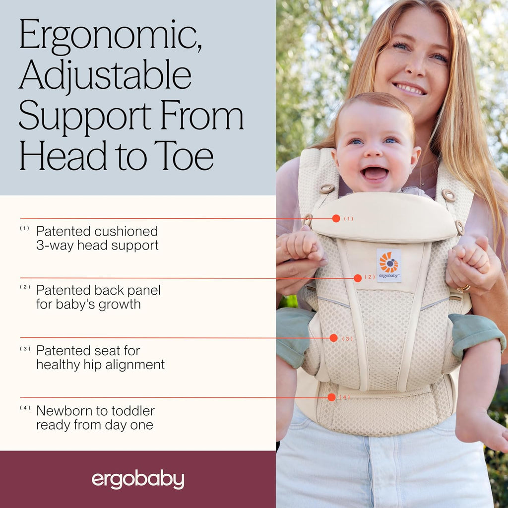 Ergobaby Omni Breeze Babytrage für Neugeborene ab Geburt bis 20kg, 4 Positionen SoftFlex Mesh Ergonomische Babybauchtrage Rückentrage Baby-Tragetasche, Graphite Grey