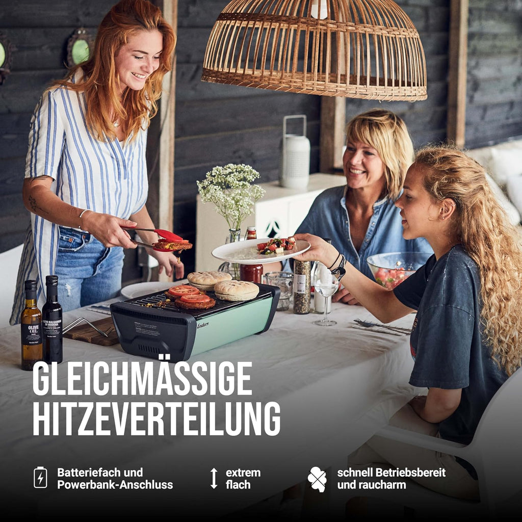 Enders Aurora raucharmer Tischgrill, mobiler Holzkohle-Grill, kleiner Grill, Balkon-Grill, Picknick-Grill, Camping-Grill, Grill mit Belüftung, mint #1360