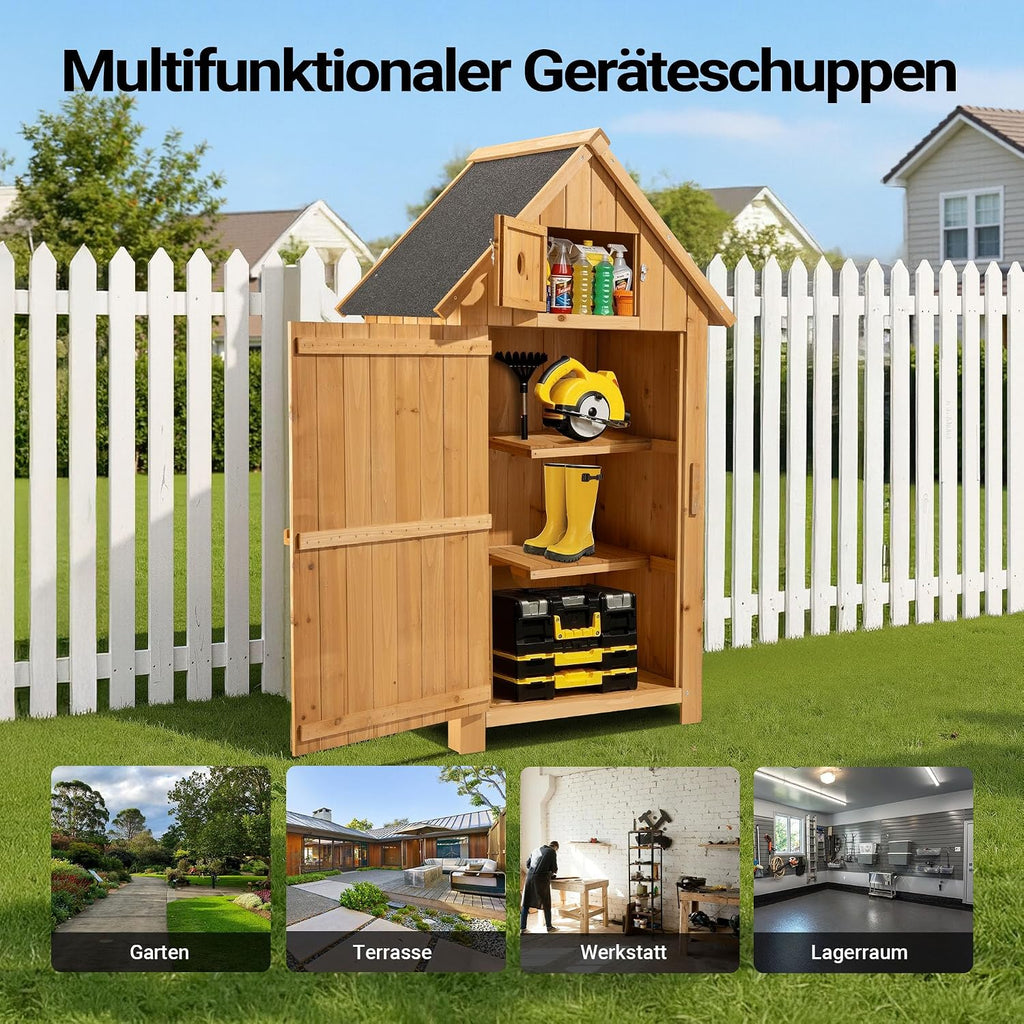 Wiltec Gartenhaus schmal aus Fichtenholz mit Bitumendach 770x540x1370mm für Garten, Terrasse & Balkon Gerätehaus Geräteschuppen Holzhaus Werkzeugschrank