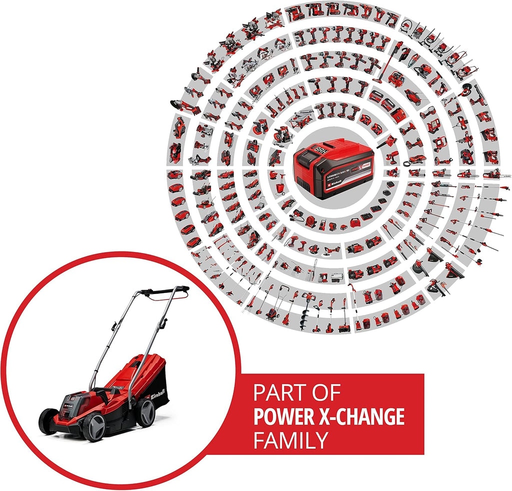 Einhell Cordless Lawnmower with Battery and Charger 18V PXC | 33cm Cutting Width, Brushless Motor, 30L Grass Box, 5 Cutting Heights GE-CM 18/33 Li Battery Lawn Mower
