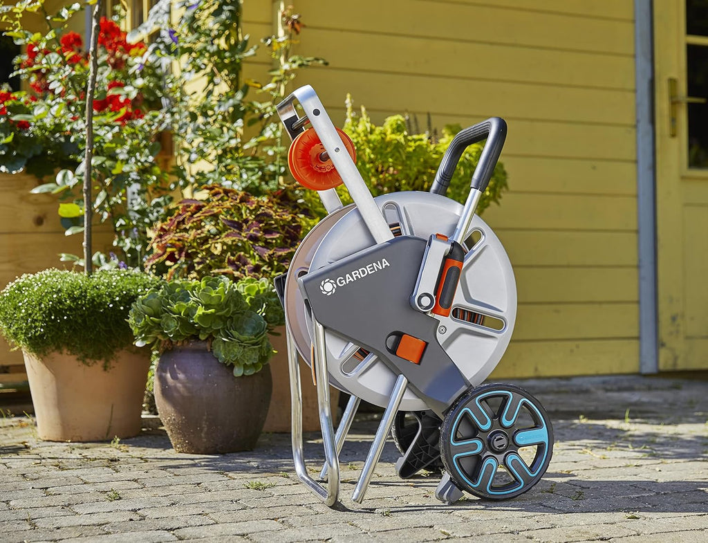 Gardena CleverRoll M Easy Metall Set: Schlauchwagen mit 60 m Kapazität, sehr standfest, stabile Schlauchführung, inkl. 25m Schlauch (18547-20)