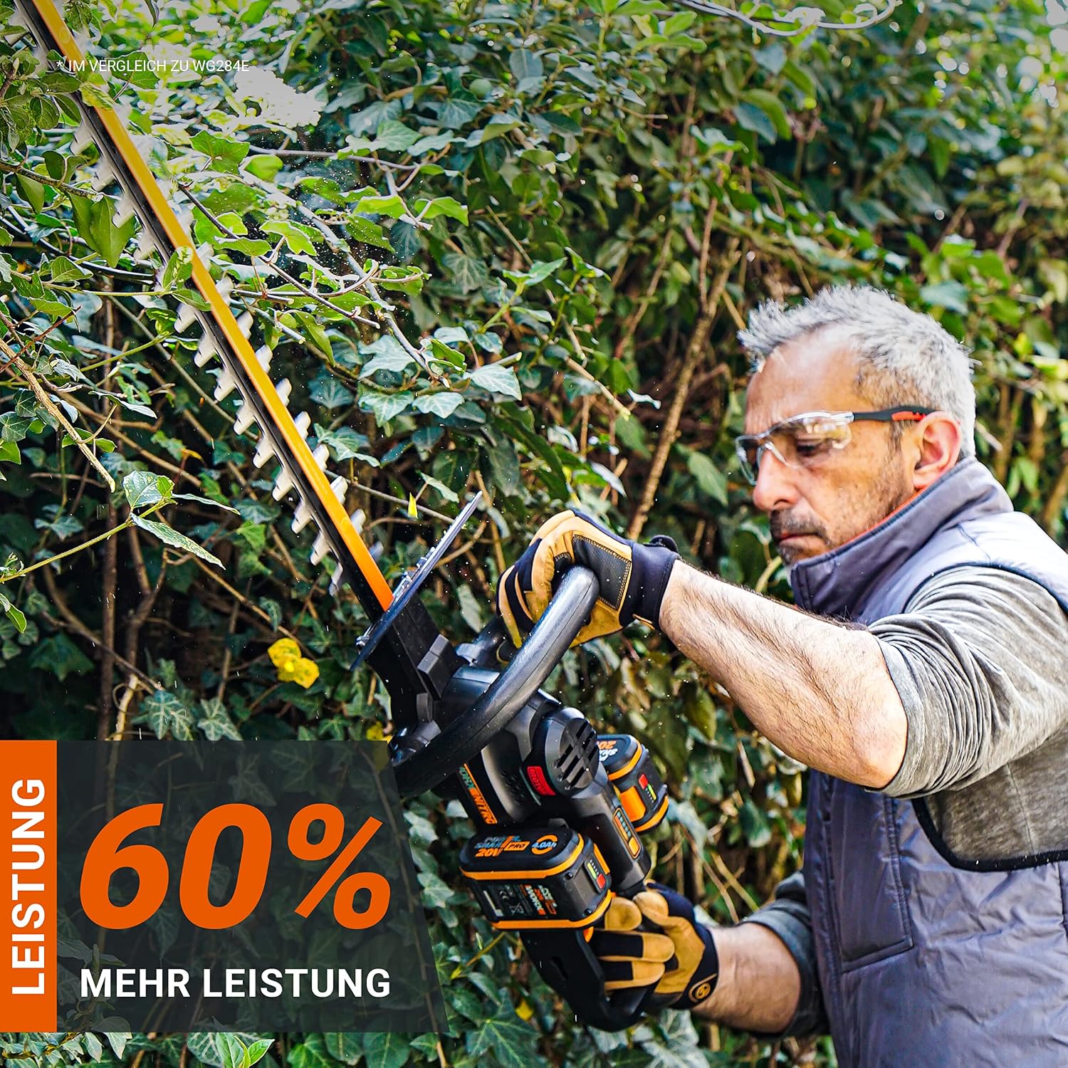 WORX WG286E Profi Akku Heckenschere 40V, inkl. 2X 2Ah Akku & Dual-Ladegerät