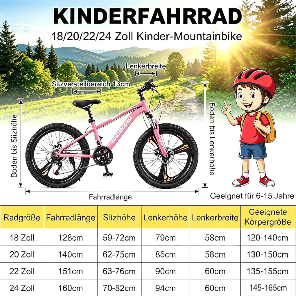 Kinderfahrrad Mountainbike für Jungen Mädchen 6-15 Jahre